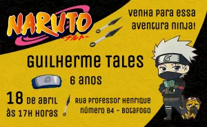 Convite Aniversário Naruto Chibi com Kakashi para Editar Online