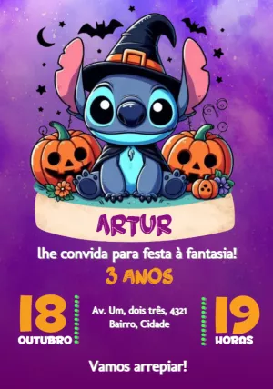 Convite Aniversário Stitch Halloween para Editar Online
