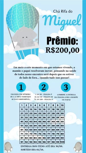 Convite Chá Rifa Elefante Baloeiro para Editar Online