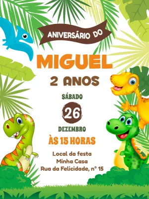 Convite de Aniversário Dinossauro Baby para Editar Online