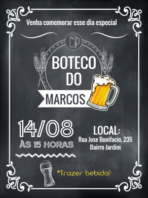 Convite de Aniversário Boteco Quadro Negro para Editar