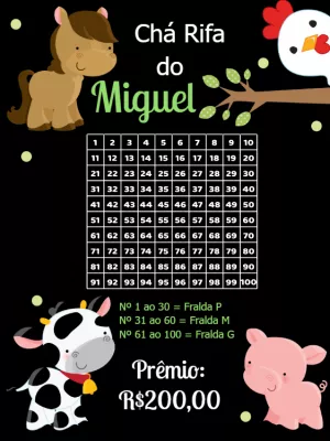 Chá Rifa Fazendinha com Animais para Editar Online