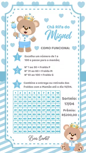 Chá Rifa Ursinho Príncipe Azul para Editar Online