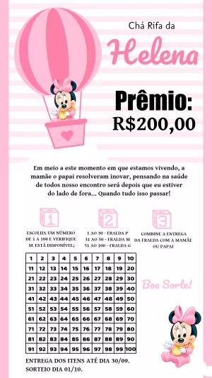 Convite Chá Rifa Minnie Baby para Editar Online