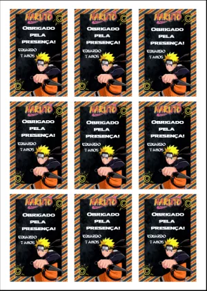 Tag de Agradecimento Aniversário Naruto para Editar Online