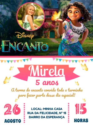 Convite Aniversário Encanto com Foto para Editar Online