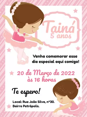 Convite Aniversário Bailarina Delicada para Editar Online