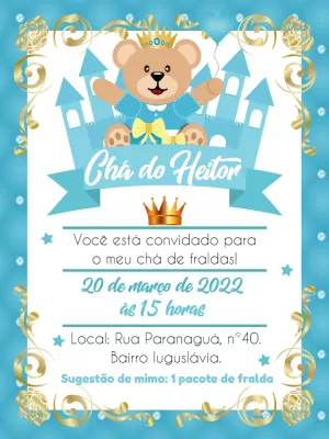 Convite Chá de Bebê Ursinho Príncipe para Editar Online