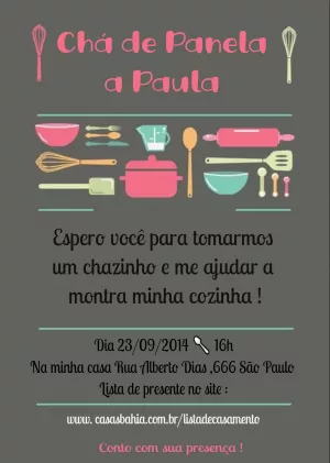 Convite Chá de Panela com Utensílios para Editar Online