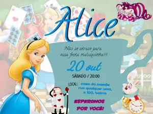 Convite Aniversário Alice no País das Maravilhas para Editar