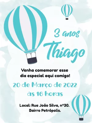 Convite de Aniversário Balão de Ar Quente para Editar Online