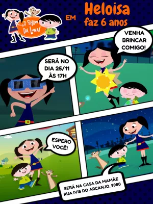 Convite Aniversário Show da Luna com Personagens para Editar