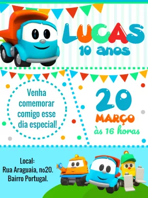Convite Aniversário Léo o Caminhão para Editar Online