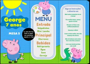 Menu de Aniversário George Pig Editável Online para Imprimir