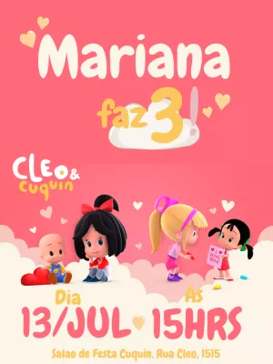 Convite de Aniversário Cleo e Cuquin para Editar Online