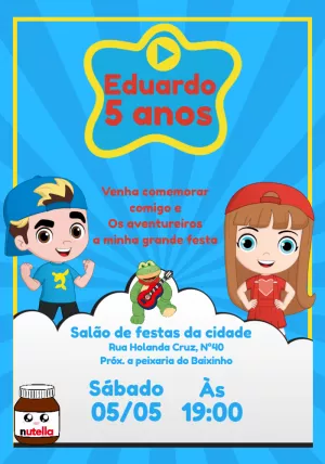 Convite de Aniversário Os Aventureiros para Editar Online
