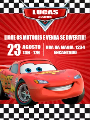Convite de Aniversário Carros Disney para Editar Online