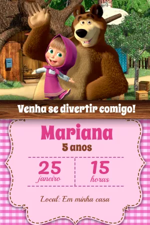 Convite de Aniversário Masha e o Urso para Editar Online
