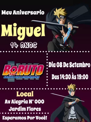 Convite Aniversário Boruto para Editar Online e Imprimir