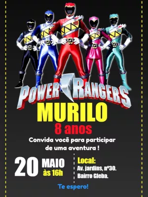 Convite de Aniversário Power Rangers para Editar Online
