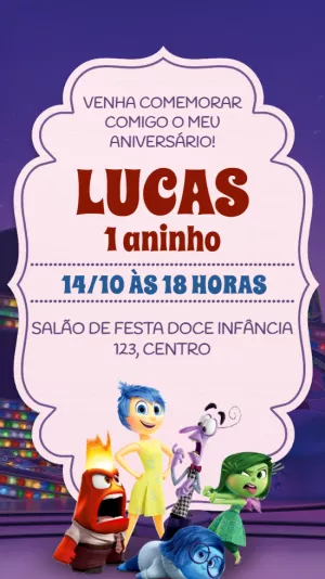 Convite de Aniversário Divertida Mente 2 Editável Online