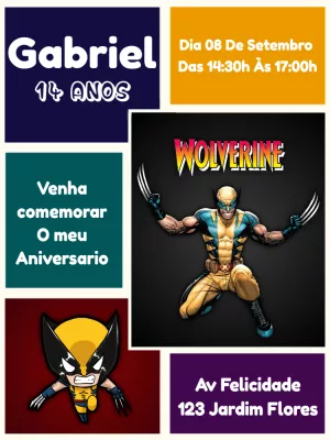 Convite de Aniversário Wolverine Editável para Enviar Online