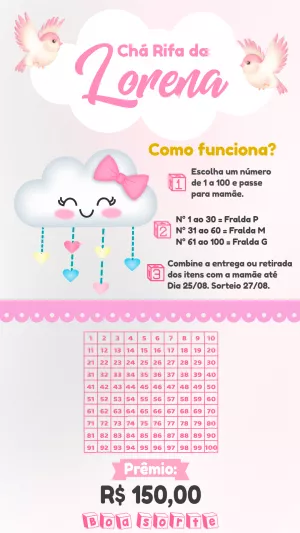 Convite Chá Rifa Chuva de Amor para Editar Online