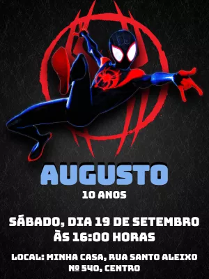 Convite Aniversário Homem-Aranha Miles Morales Editável Online