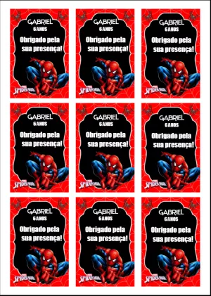 Tag de Agradecimento Homem Aranha para Editar e Imprimir