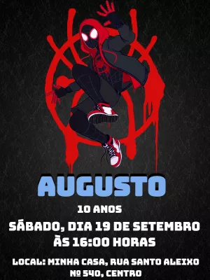 Convite Aniversário Homem Aranha Miles Morales para Editar Online