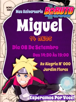 Convite de Aniversário Boruto com Personagem para Editar Online