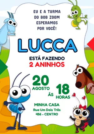 Convite de Aniversário Bob Zoom e sua Turma para Editar Online
