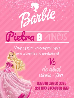 Convite Aniversário Barbie Rosa com Brilho para Editar Online