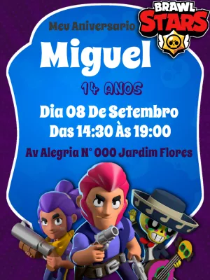 Convite de Aniversário Brawl Stars com Personagens para Editar