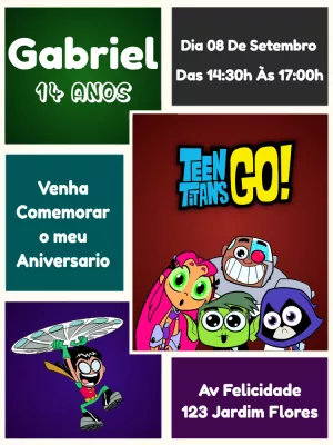 Convite de Aniversário Jovens Titãs para Editar Online