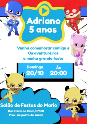 Convite de Aniversário Os Aventureiros para Editar Online