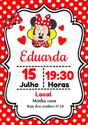 Convite de Aniversário Minnie Mouse Vermelha para Editar Online