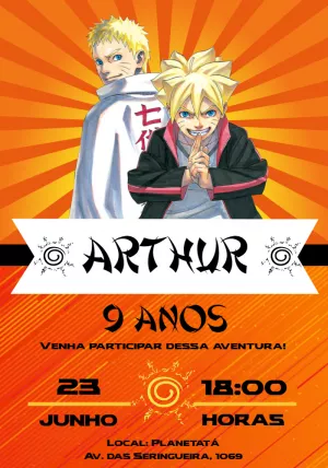 Convite de Aniversário Naruto e Boruto para Editar Online