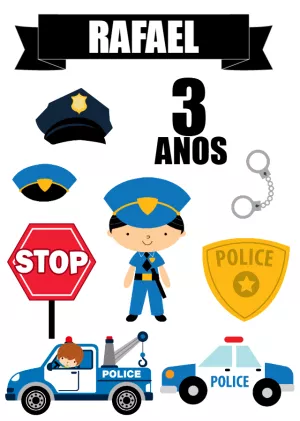 Topo de Bolo Policial Infantil para Editar e Imprimir