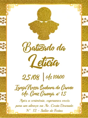 Convite de Batizado Anjo Dourado para Editar Online