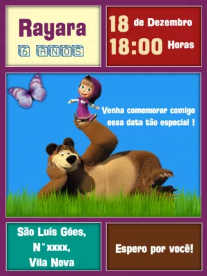 Convite Aniversário Masha e o Urso para Editar Online