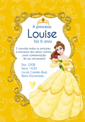 Convite Aniversário Princesa Bela para Editar Online