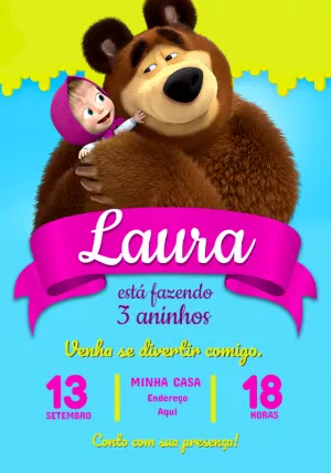 Convite Aniversário Masha e o Urso para Editar Online