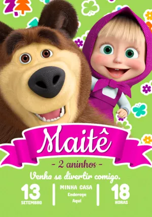 Convite Aniversário Masha e o Urso para Editar Online