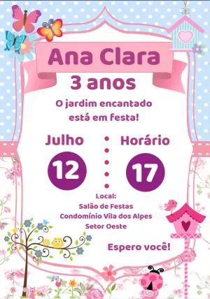 Convite Aniversário Jardim Encantado com Borboletas para Editar