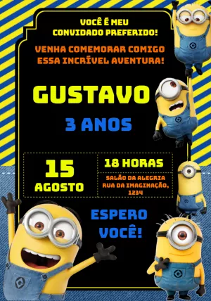 Convite de Aniversário Minions Divertido para Editar Online