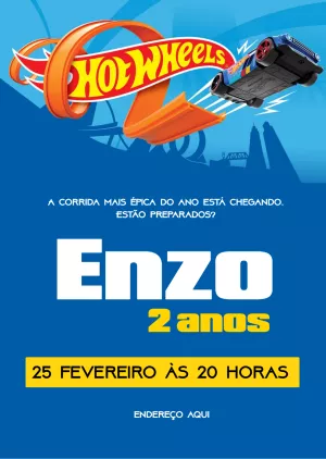 Convite de Aniversário Hot Wheels para Editar Online