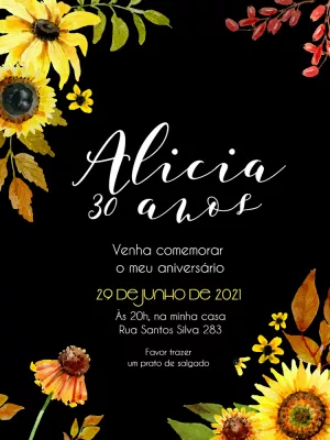 Convite Aniversário Girassol para Editar Online