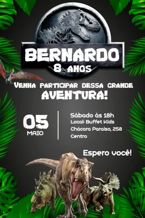 Convite Aniversário Dinossauro Jurassic Editável Online