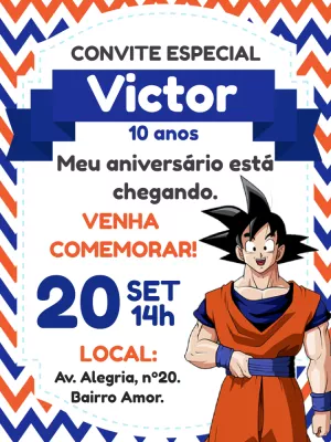 Convite Aniversário Dragon Ball Z com Goku para Editar Online